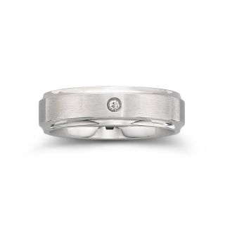 Mens 6mm Stainless Steel Diamond Accent Band, White