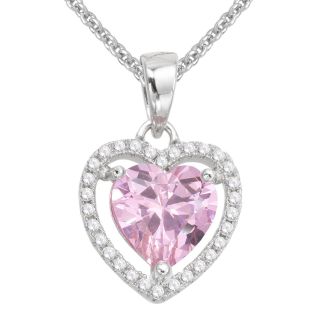 Bridge Jewelry Pink Heart Cubic Zirconia Pendant Necklace