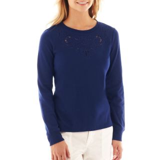 A.N.A Long Sleeve Embroidered Cut Out Sweatshirt, American Navy, Womens