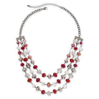 Red, Hematite & Clear Bead 3 Row Bib Necklace