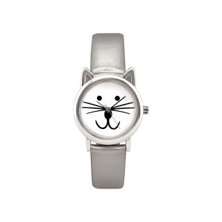 Womens Kitty Face and Ears Metallic Watch, Silver