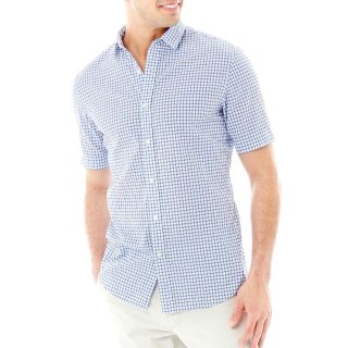CLAIBORNE Short Sleeve Seersucker Shirt, Blue, Mens