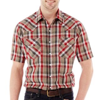 Ely Cattleman Short Sleeve Plaid Snap Shirt, Red, Mens