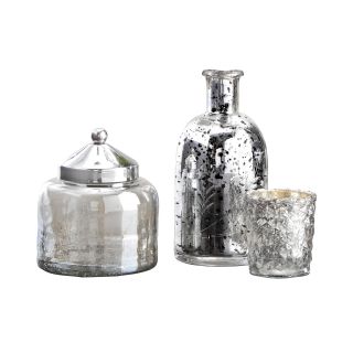 Cassoipeia Set of 3 Mercury Glass Containers, Silver