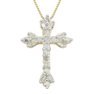 1/10 CT. T.W. Diamond Floral Cross Pendant, Womens