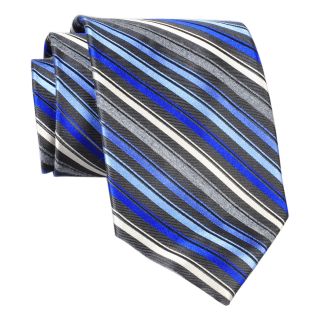 Stafford Flannel Stripe Silk Tie, Blue, Mens