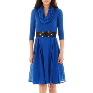 Robbie Bee Infinity Scarf Belted Sweater Dress   Petite, Royal