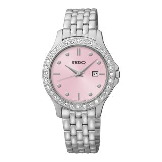 Seiko Womens Pink Dial Swarovski Stainless Steel Watch