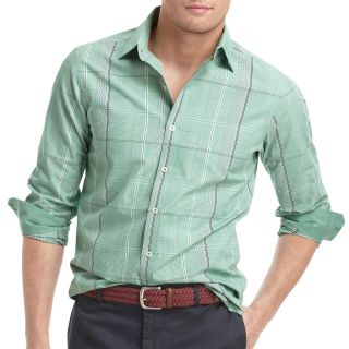 Izod Slim Fit Plaid Shirt, Green, Mens