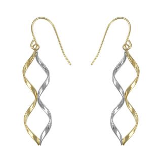 10K Two Tone Twisted Drop Earrings, Womens