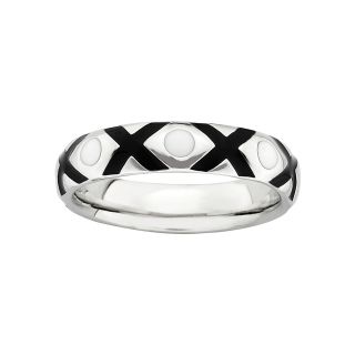 Sterling Silver Black & White Enamel XO Ring, Black/White, Womens
