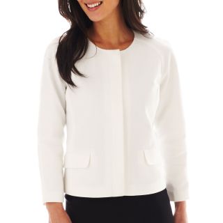 LIZ CLAIBORNE Textured Cotton Long Sleeve Jacket, White, Womens