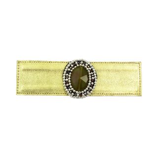 Metallic Leather & Yellow Agate Cuff, Gold