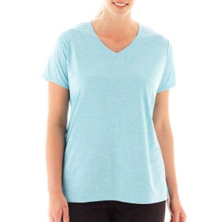 Xersion Short Sleeve Melange Tee   Plus, Blue, Womens