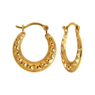 10K Gold Ripple Hoop Earrings, Womens