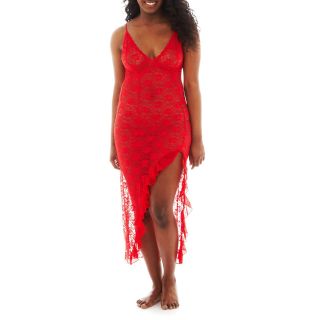 URBAN INTIMATES High Slit Lace Nightgown, Red, Womens