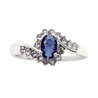 Bridge Jewelry Pure Silver Plated Crystal & Blue Glass Ring