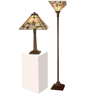 Dale Tiffany Schofield Mission Table & Torchiere Lamp Set