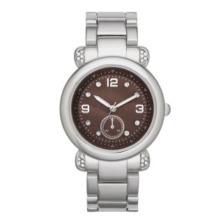 Womens Silver Tone Color Dial Crystal Accent Bracelet Watch, Silver/Brown