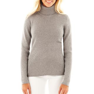 LIZ CLAIBORNE Long Sleeve Ribbed Turtleneck Sweater, Silver, Womens