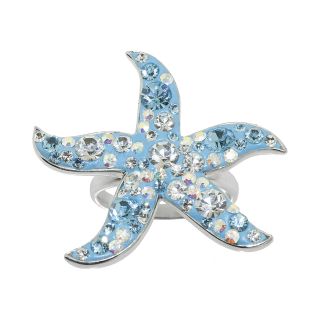 Sterling Silver Crystal Starfish Ring, Womens