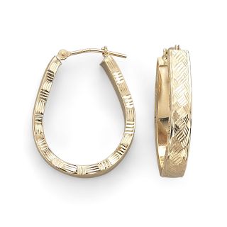 10K Gold Basket Weave Hoop Earrings, Womens
