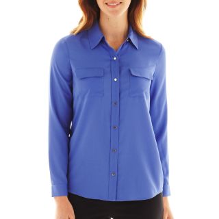 LIZ CLAIBORNE Long Sleeve Campshirt, Blue