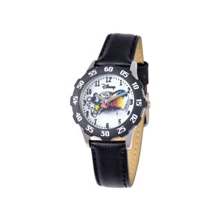 Disney Articulating Mickey Mouse Kids Black Leather Strap Watch, Boys