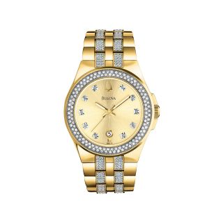 Bulova Mens Gold Tone Crystal Accent Watch