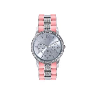 Womens Crystal Accent Alloy and Silicone Bracelet Watch, Pink