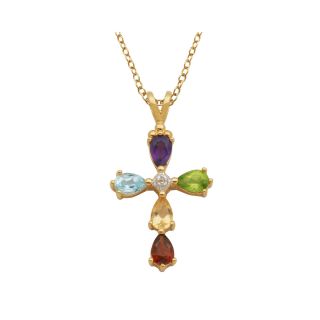 Bridge Jewelry Multi Gemstone & Diamond Accent Cross Pendant