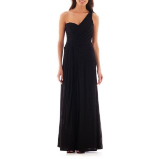 Onyx Nites Blu Sage One Shoulder Shirred Long Dress   Petite, Black