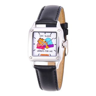 Disney Perfect Square Womens Garfield Black Leather Strap Watch