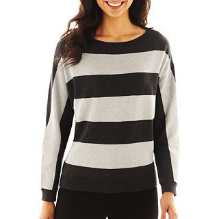Liz Claiborne Long Sleeve Metallic Striped Sweater, Dk Charcl Silvr Ml, Womens
