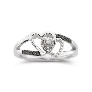 Black & White Diamond Accent Two Hearts Ring, Womens