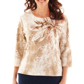 Alfred Dunner Animal Attraction Floral Yoke Knit Top   Petite, Womens