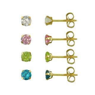 Girls 14K Gold Multicolor Cubic Zirconia 4 pr. Earring Set, Girls