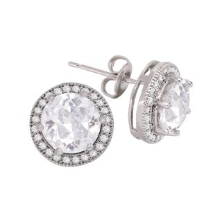 Bridge Jewelry Silver Tone Round Cubic Zirconia Stud Earrings