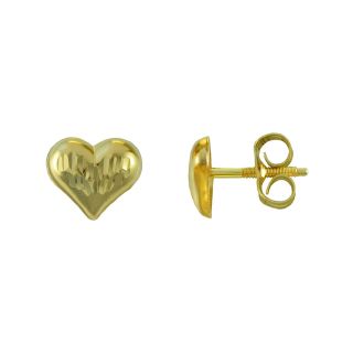 Girls 14K Gold Heart Stud Earrings, Girls