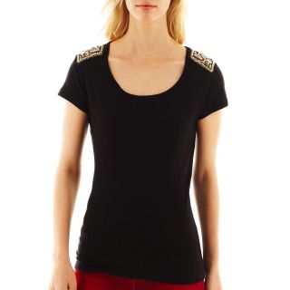 I Jeans By Buffalo Beaded Shoulder Top, Black