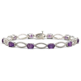 Genuine Amethyst Bracelet with Diamond Accents, White, Womens