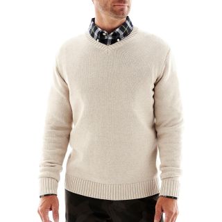 St. Johns Bay Midweight V Neck Sweater, Oatmeal Heather, Mens