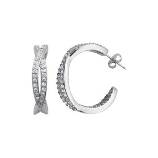 DiamonArt Sterling Silver Cubic Zirconia Criss Cross Hoop Earrings, Womens