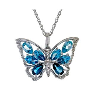 Lab Created Blue Topaz Butterfly Pendant, Womens