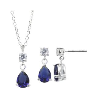 Bridge Jewelry Blue Teardrop Cubic Zirconia and Crystal Pendant & Earrings Set