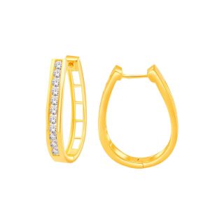 1 CT. T.W. Diamond 10K Yellow Gold Plated Hoop Earrings, Womens