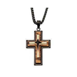 Mens Stainless Steel Four Layer Cross Pendant, Grey