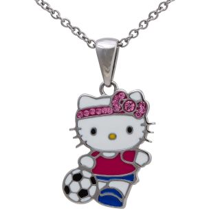 Girls Stainless Steel Pink Crystal Hello Kitty Soccer Pendant, Girls
