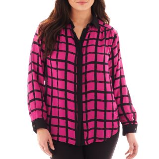 Alyx Print Woven Long Sleeve Button Front Blouse   Plus, Pink