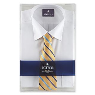 Stafford Shirt and Tie Set, White/Gold, Mens